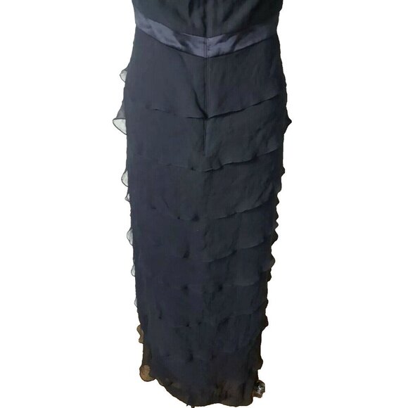 TADASHI Shoji vintage silk maxi black tiered ruffle halter cocktail dress gown - Picture 9 of 12